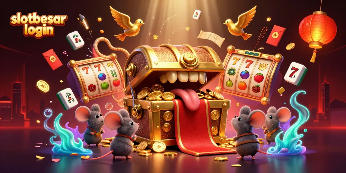 Experience the thrill of winning at slotbesar login with a treasure chest, slot reels, and enchanting game elements.