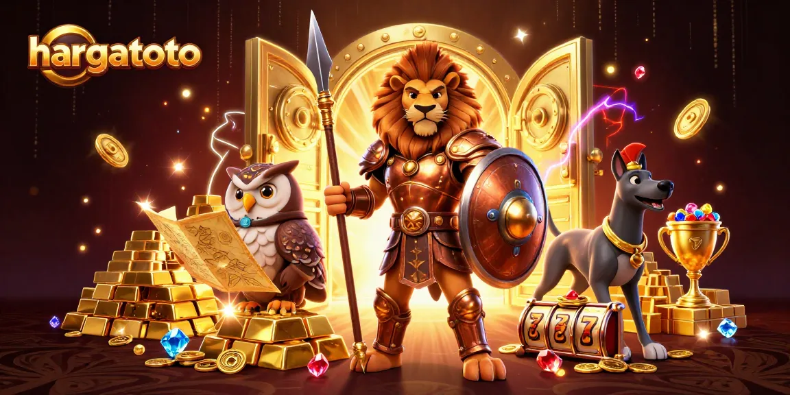 Engage in winning strategies with hargatoto, featuring vibrant casino elements and dynamic characters.