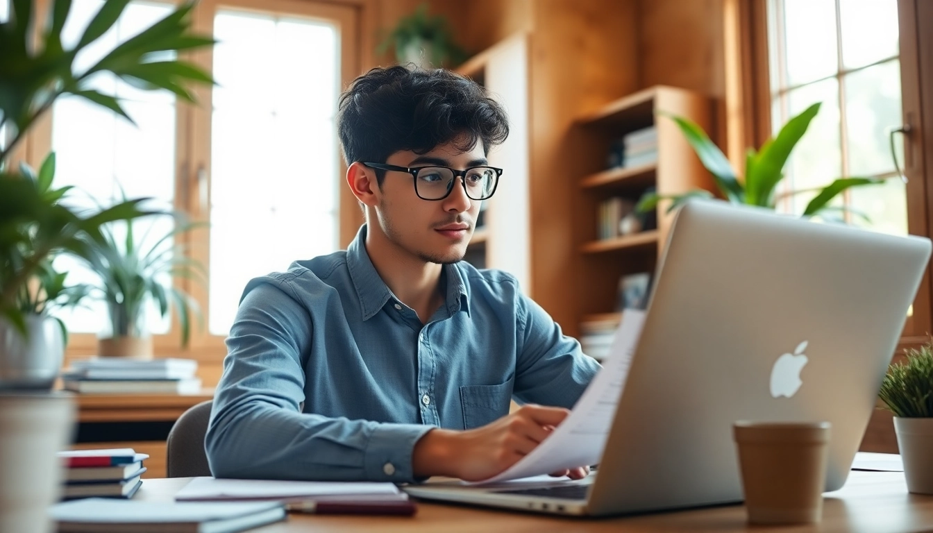Focused student practicing to pass IT certification exams in a sunny home office.