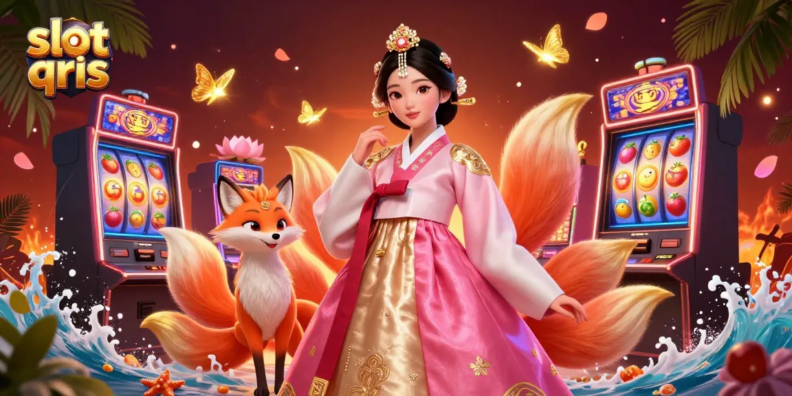 Engage with slot qris at an online casino, featuring vibrant slot machines and a stunning character design.