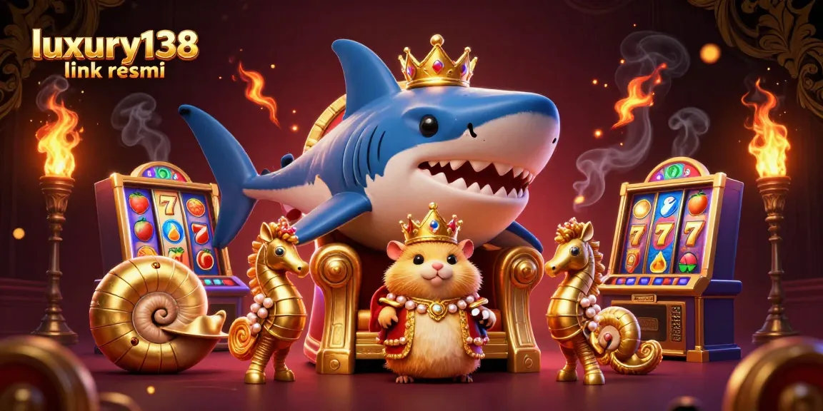 Engage with luxury138 link resmi visuals featuring a golden hamster king among vibrant slot machines.