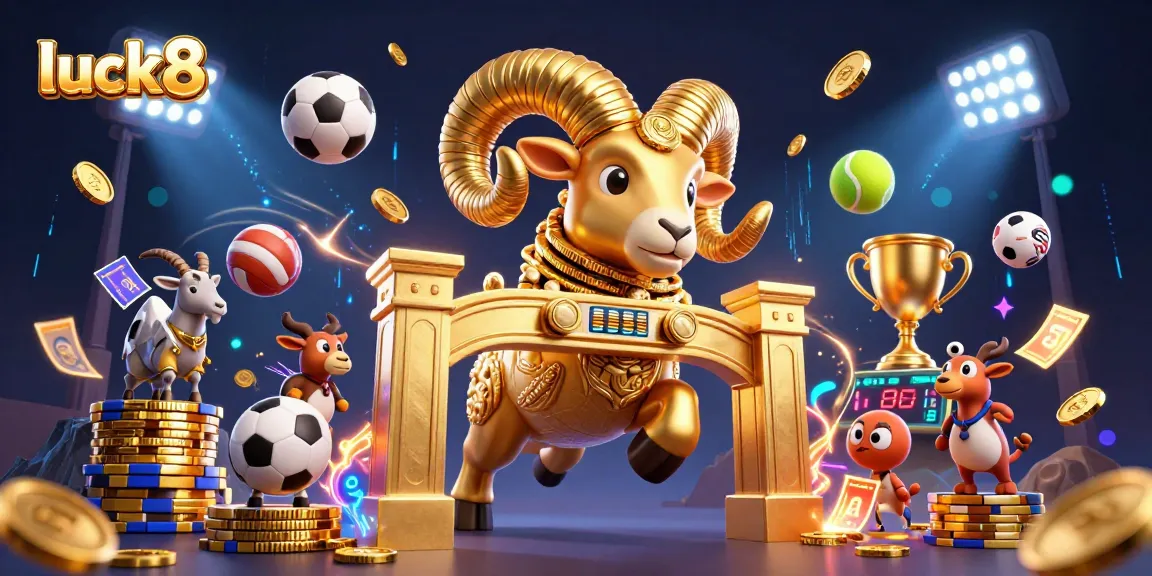 Experience winning thrills with luck8 in this vibrant 3D casino illustration packed with sports betting excitement.