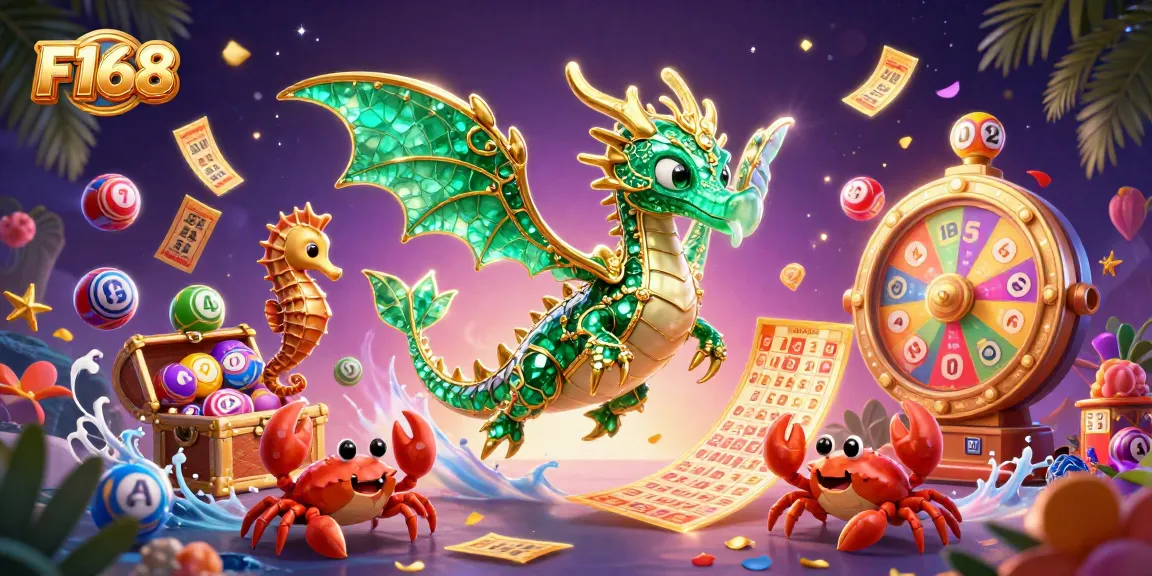 Win at F168 with a vibrant underwater scene of a sea dragon and lottery elements, capturing the excitement of online gambling.