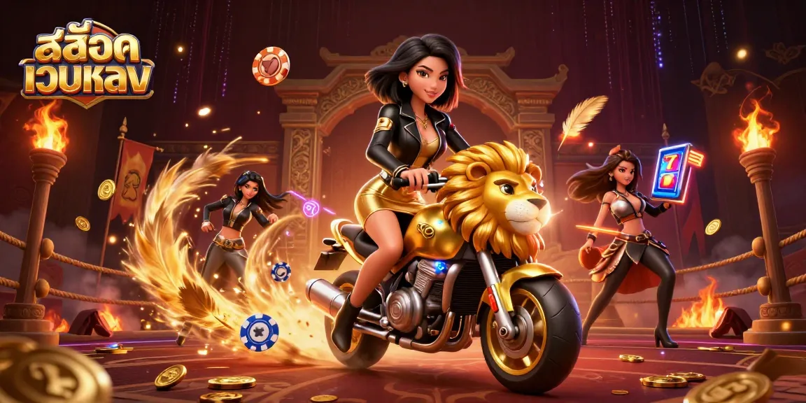 Spin and win with สล็อตเว็บตรง in an energetic 3D gaming scene full of vibrant casino elements.