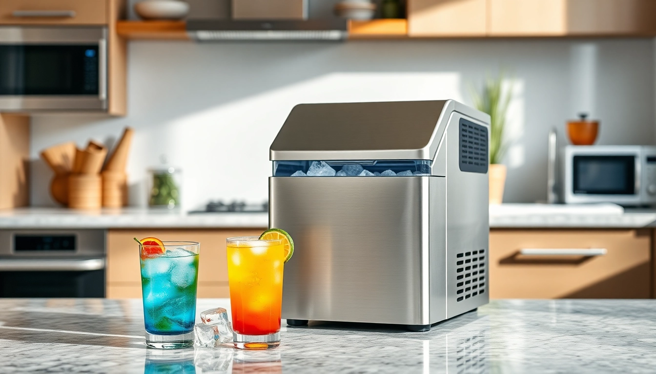 Showcase of an affordable ice maker in a bright kitchen, demonstrating smooth design and functionality.