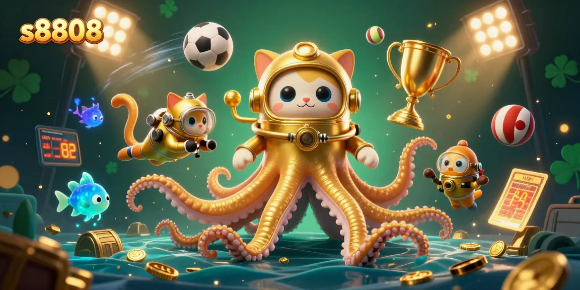 Experience the thrilling action of s8808 with a kraken, diving cat, and dynamic sports elements