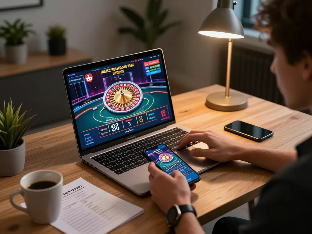 Engaging in live dealer games at a casino online senza registrazione with a laptop and smartphone setup.