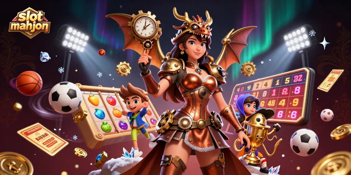 Engage with slot mahjong in this vibrant and dynamic 3D gaming scene showcasing characters and game elements.