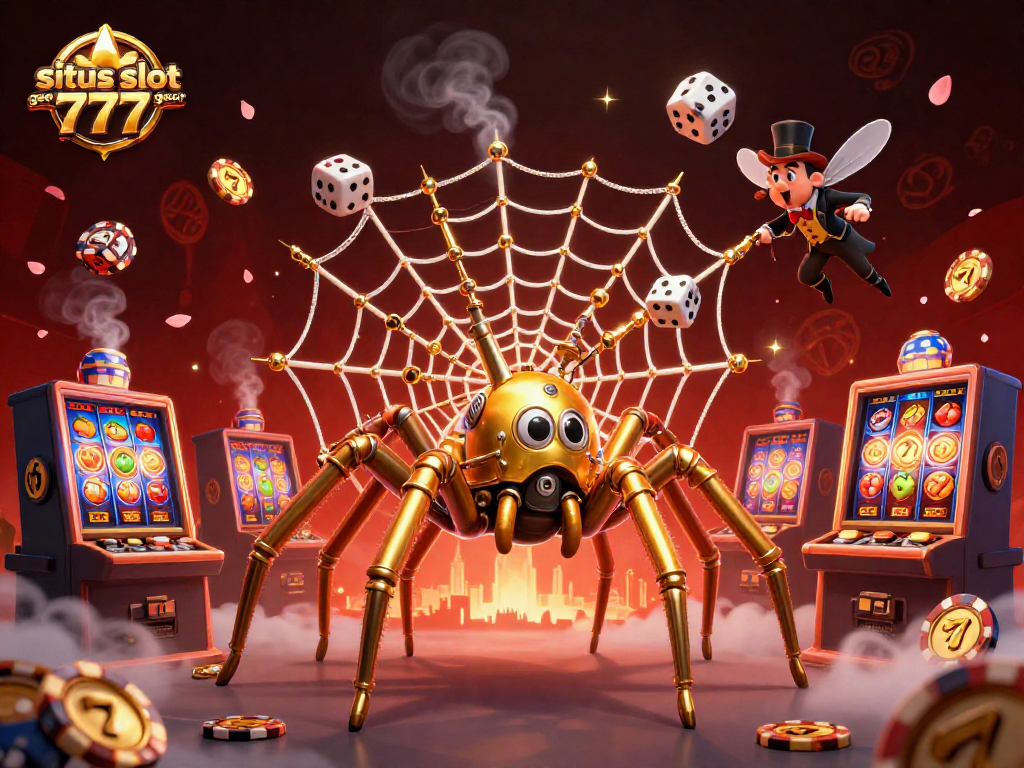 Engage with situs slot gacor 777 as the steampunk spider weaves a golden web of slot games.
