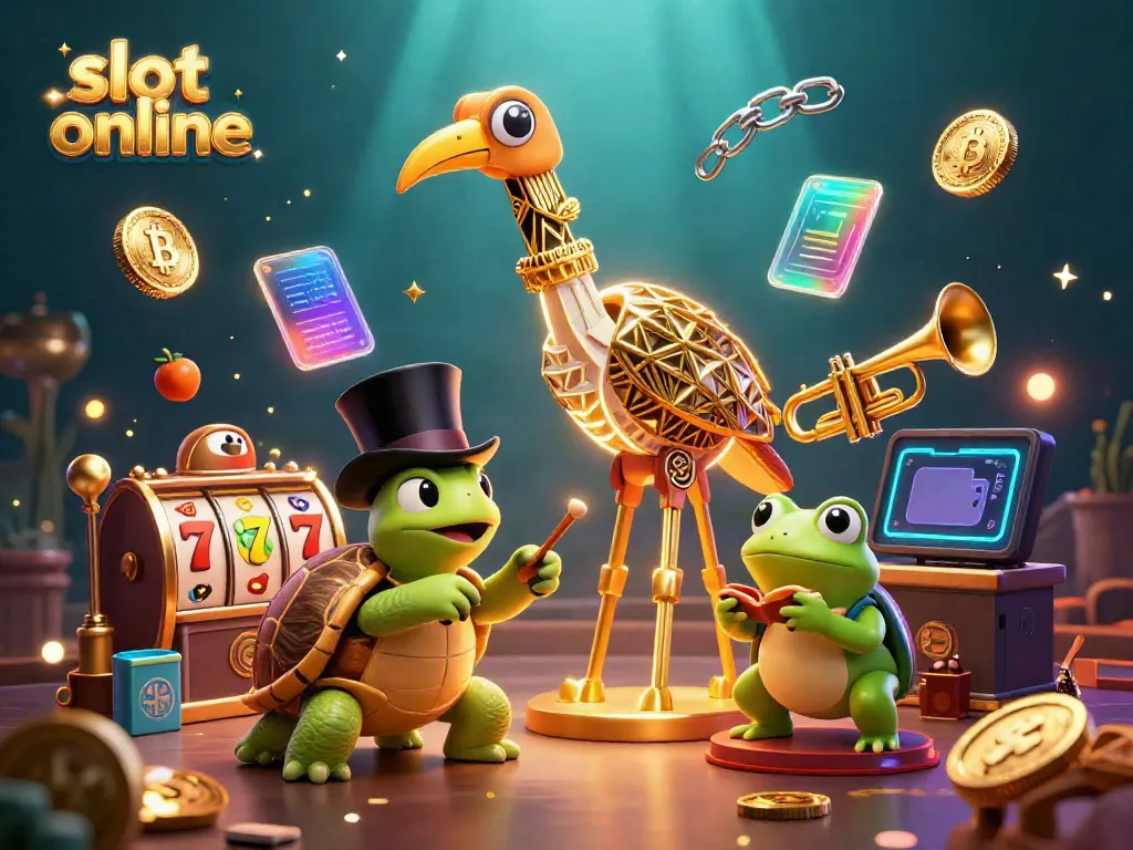 Memainkan slot online dengan karakter kartun 3D yang menarik dan simbol keberuntungan di sekelilingnya.