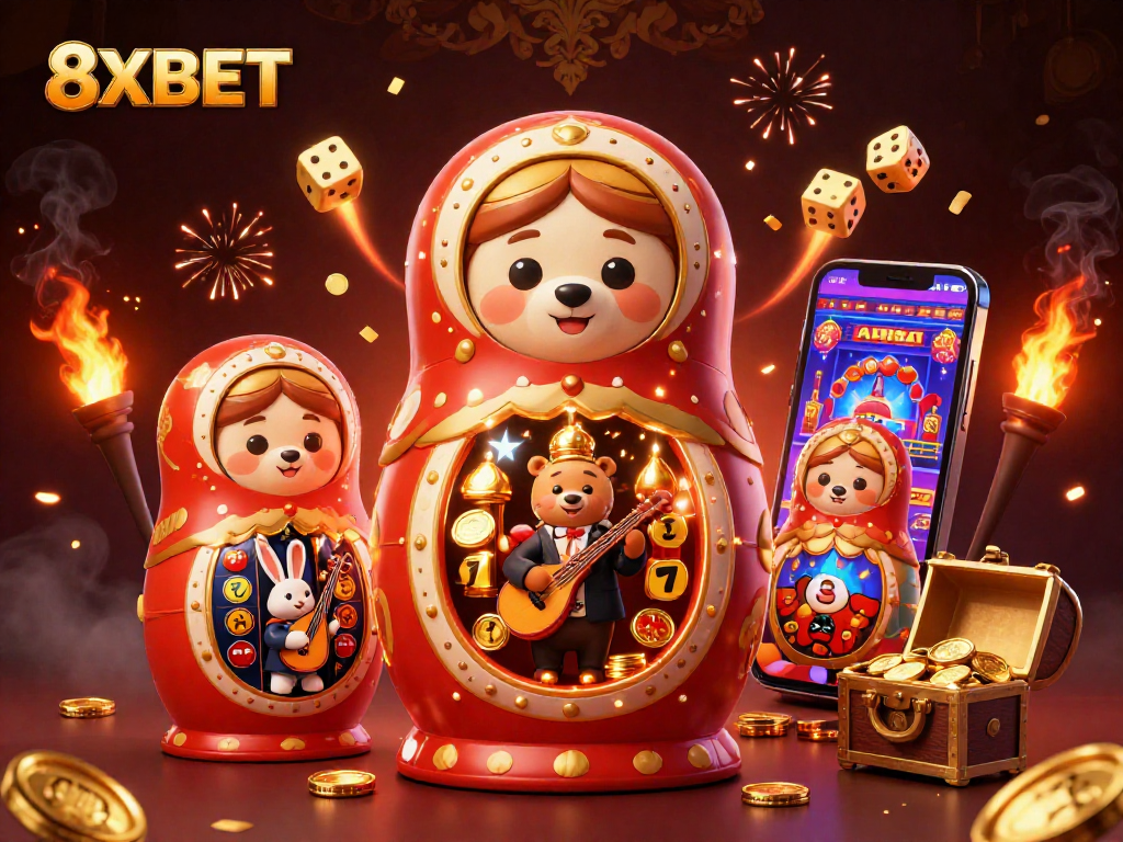 Experience thrilling gameplay with 8XBET's vibrant 3D casino artwork illustrating a captivating online environment.