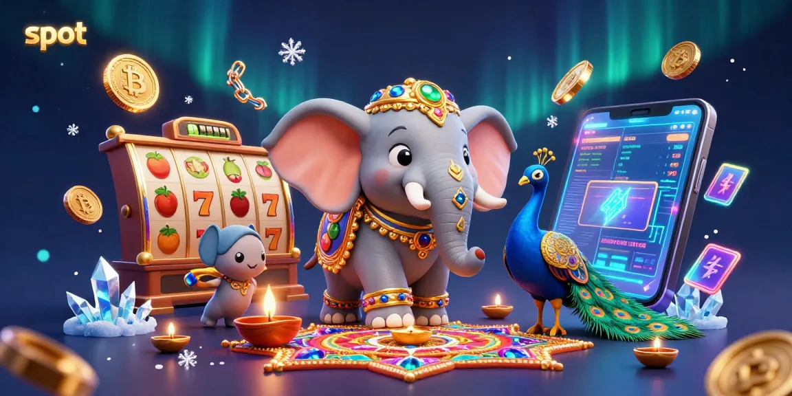 Engage with exciting slot games featuring colorful elephant and peacock alongside glowing crypto coins.