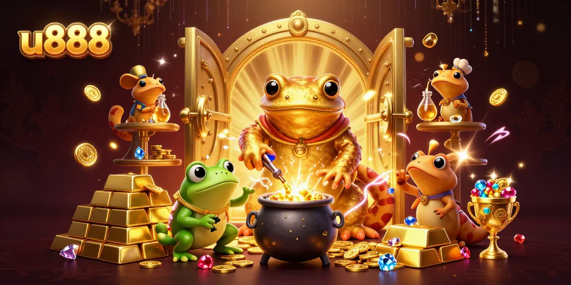 Spin and win with u888, featuring a dynamic illustration of an alchemist turning gold, perfect for casino enthusiasts.