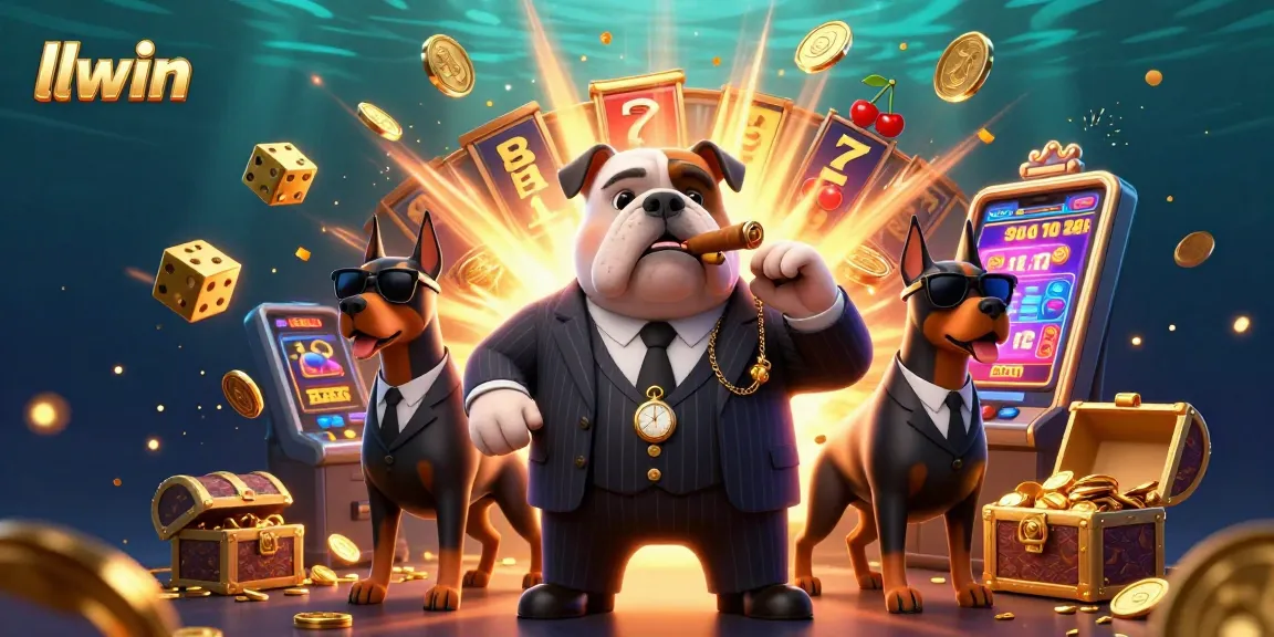 Experience thrilling jackpots and gaming excitement with llwin's dynamic casino scene featuring a bulldog and Dobermans.