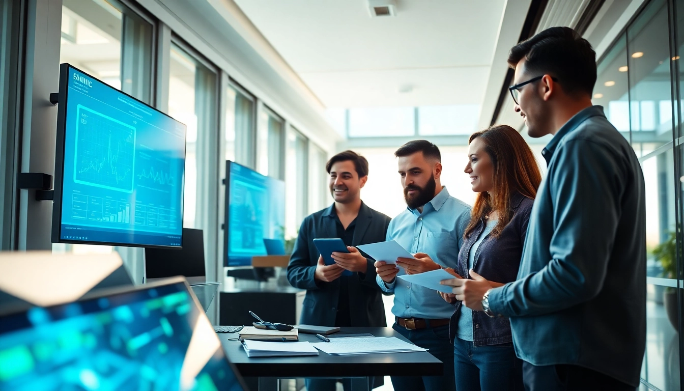 EORMC team collaborating in a modern office environment showcasing blockchain developments.