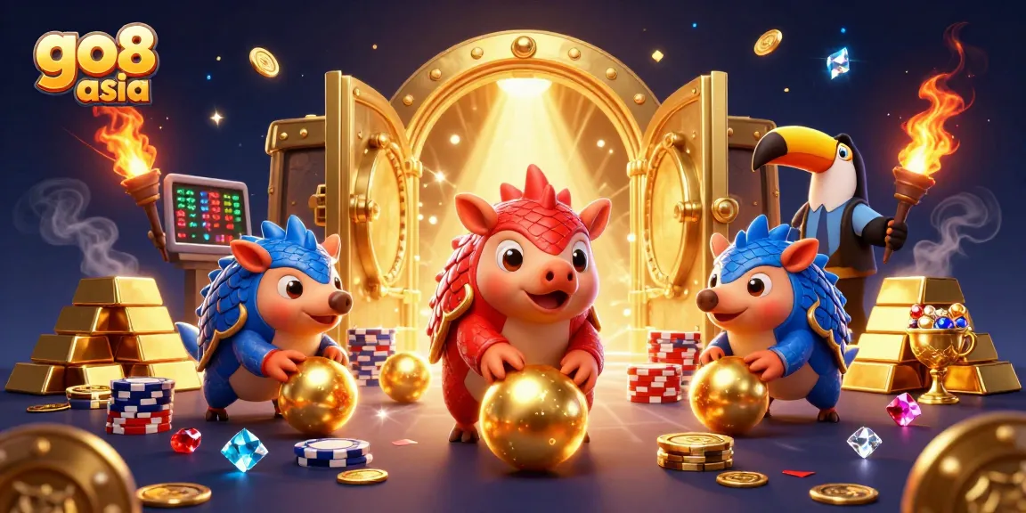 Engage with go8 asia while competing in thrilling pangolin bowling on golden poker chips.