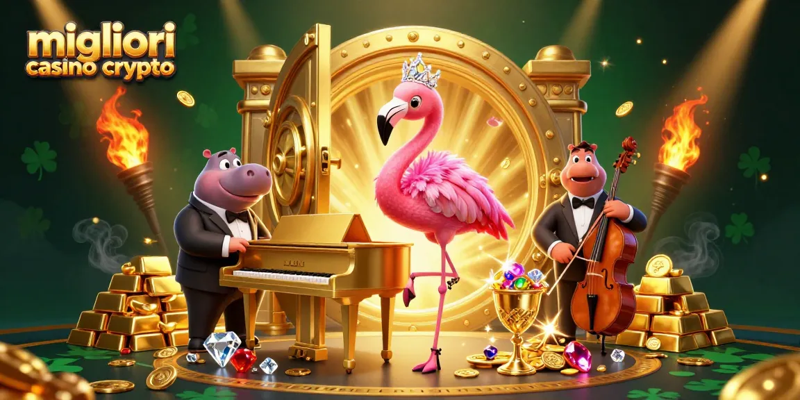 Scopri i migliori casino crypto con una cantante flamingo e un bassista ippopotamo in un ambiente festoso e ricco di tesori.
