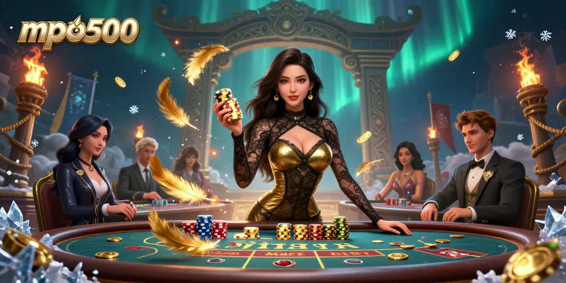Experience the excitement of mpo500 with a glamorous Asian dealer at a VIP baccarat table surrounded by luxury and energy.