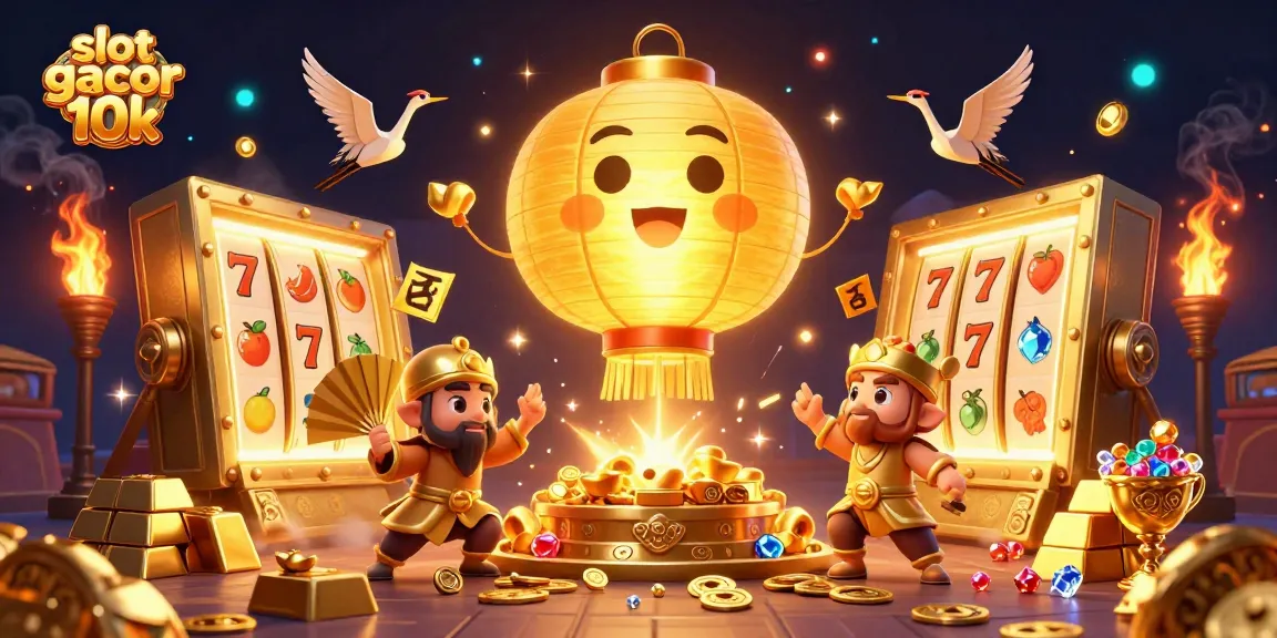 Experience the thrill of slot gacor 10k with a vibrant 3D casino illustration filled with lucky symbols and treasures.