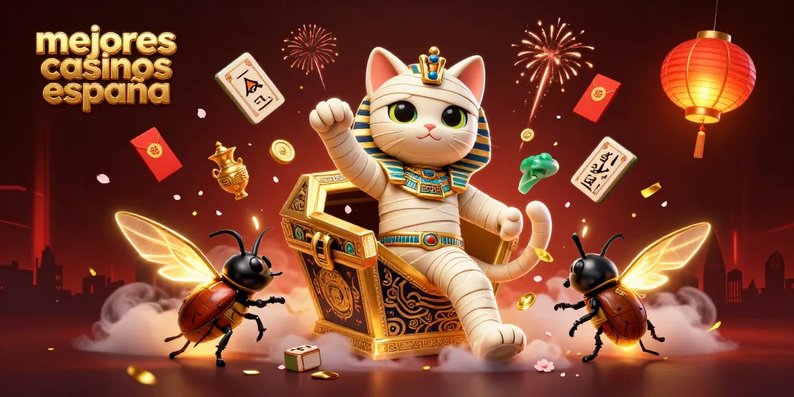 Ilustración 3D de un gato momia egipcio en un casino, representando los mejores casinos en España.