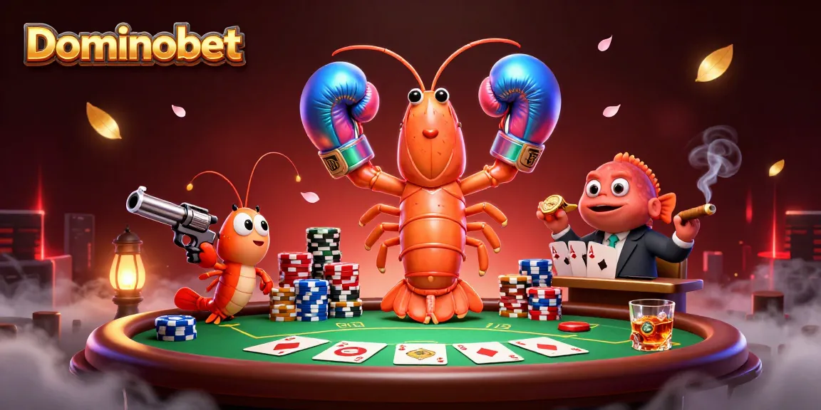 Win big at Dominobet with this vibrant 3D poker scene showcasing card gameplay and jackpot excitement.