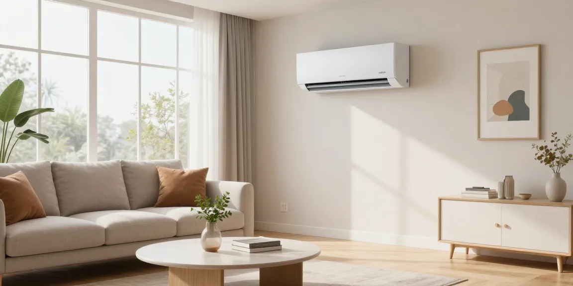 Stylish living room with 24k BTU mini split providing cool air, modern décor.