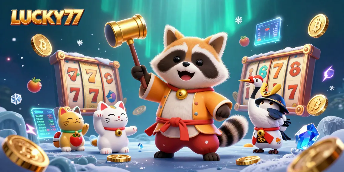 Experience thrilling wins with LUCKY77 in this vibrant casino scene featuring engaging slot elements.