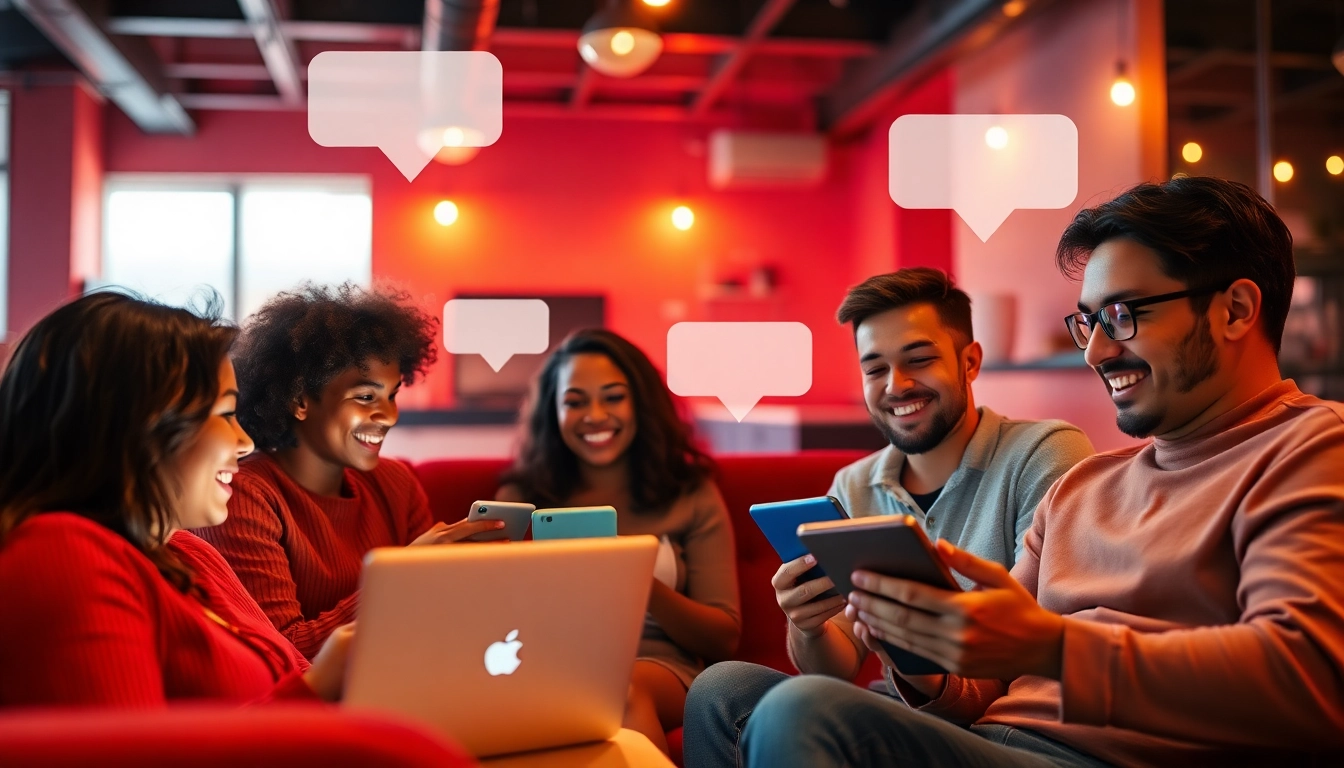 Engaging individuals in a warm online sex chat setting, showcasing friendly interactions and diverse expressions.