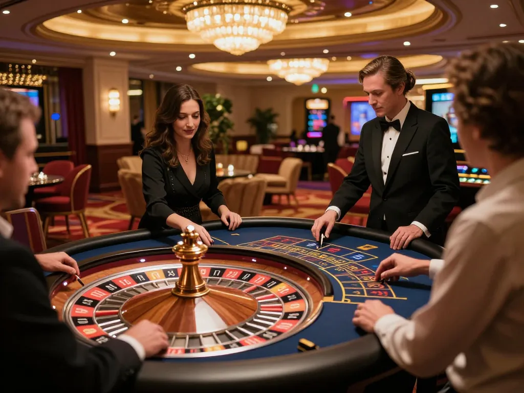Players enjoying the roulette action at TR88 casino under warm ambient lighting.