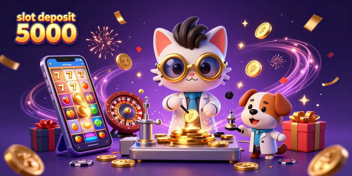 Experience the thrill of slot deposit 5000 with a vibrant 3D casino scene and golden rewards.