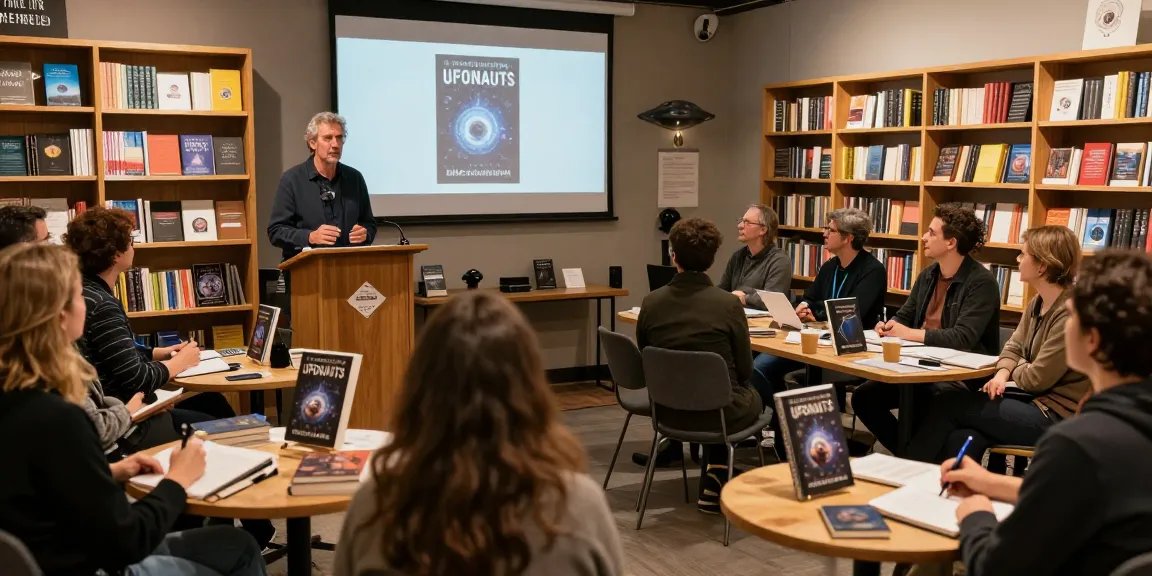 Engaged audience at T Allen Greenfield's book launch discussing spirituality and UFOs at https://tallengreenfield.com.