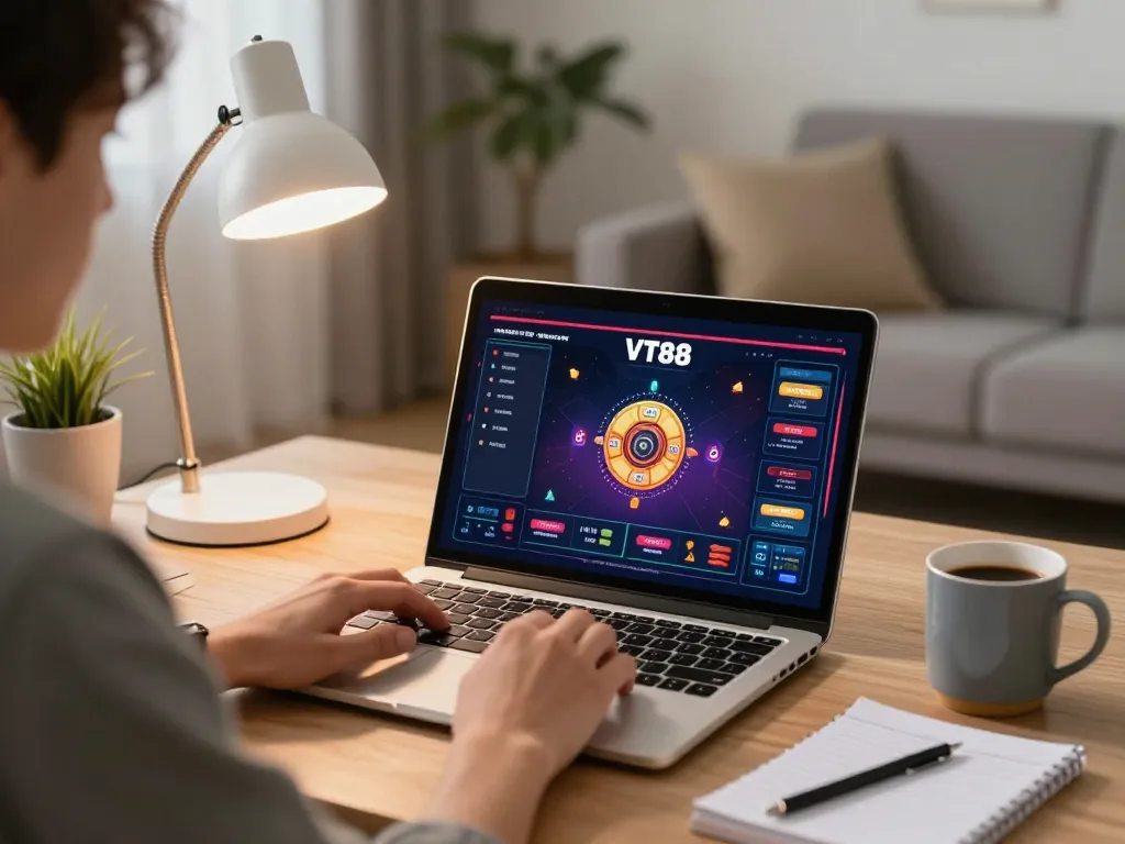 Player analyzing strategies on VT88 casino app while enjoying a cozy home gaming session.