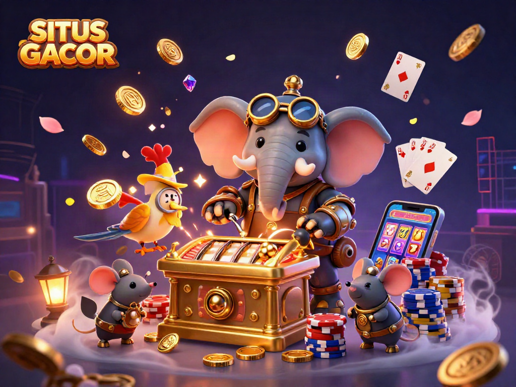 SITUS GACOR: Experience thrilling slot action with a steampunk elephant engineer and dazzling casino elements.