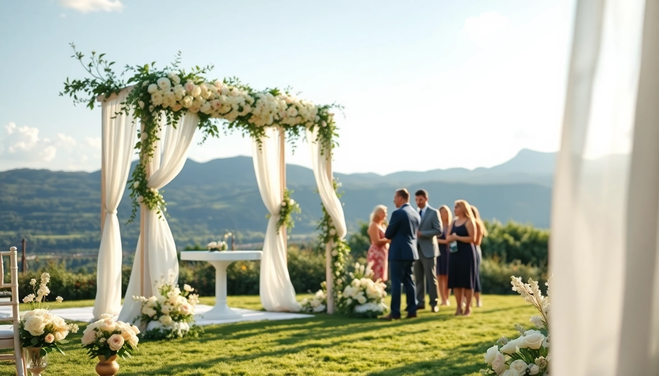 Stunning Weddings Venue with elegant decor and lush greenery creating a romantic atmosphere.