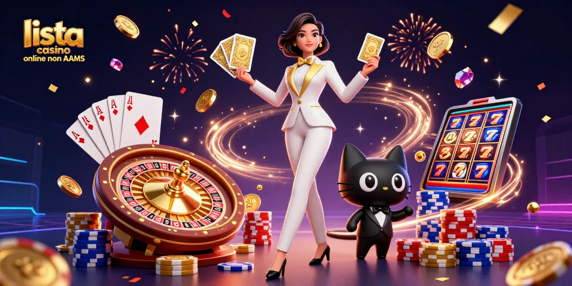 Interagisci con la scena dei casino online non AAMS che presenta personaggi glamour ed elementi di casinò.