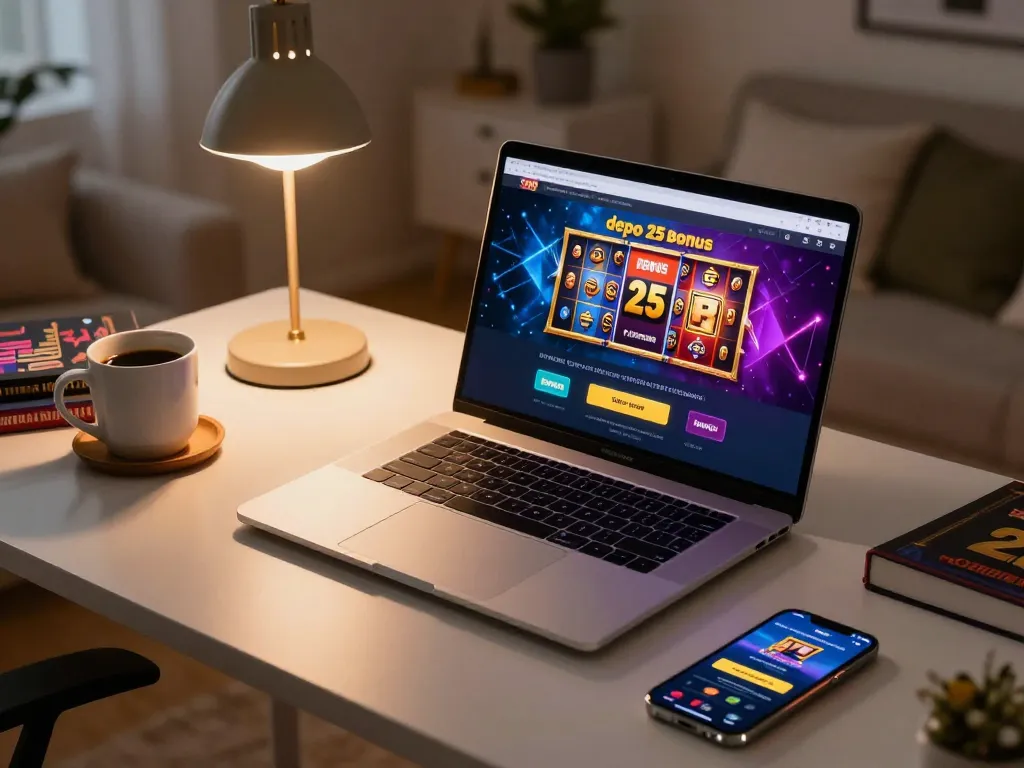 Engage with the depo 25 bonus 25 offer while playing online casino games at a stylish home setup.