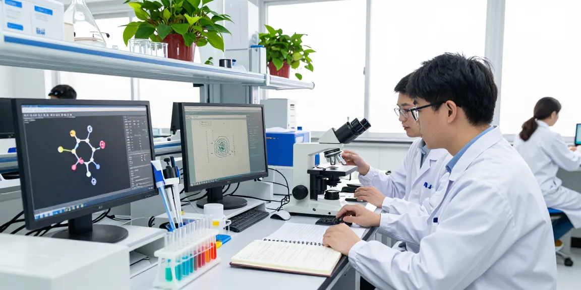 NAGA2000 biotechnology lab collaboration with scientists and advanced research equipment.
