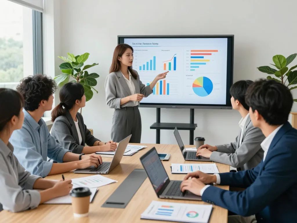 Accounting team discussing strategies in a modern office, read more here for expert financial consulting.