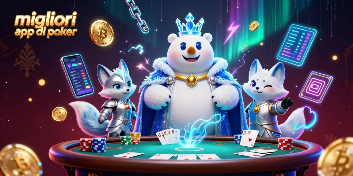 Migliori app di poker: il re del ghiaccio e la volpe in un casinò virtuale circondati da tavoli e fiches