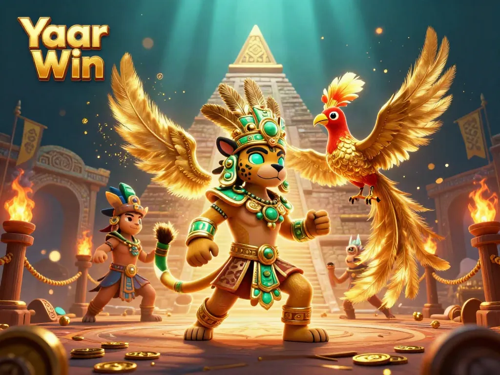 Experience the thrill of Yaar Win with dynamic characters and casino elements in a vibrant illustration.