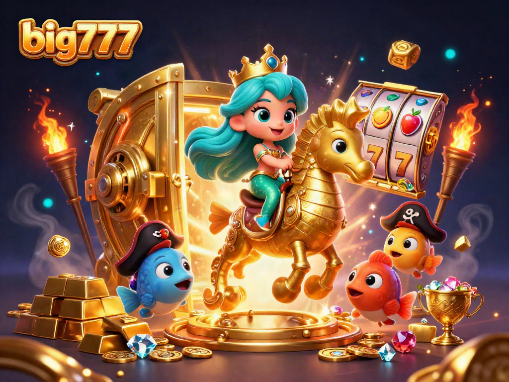 Experience thrilling wins at big777 with a vibrant 3D casino scene featuring mermaids and treasures!