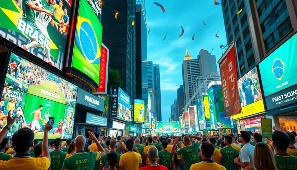 Experience the excitement of the best sportsbooks in Brazil with vibrant street scenes showcasing sports fans.