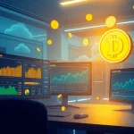 Engaging visualization of dogecoin cloud mining with futuristic technology and digital elements.