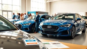 Explore options to buy a car at a vibrant dealership with diverse customers and beautiful vehicles.