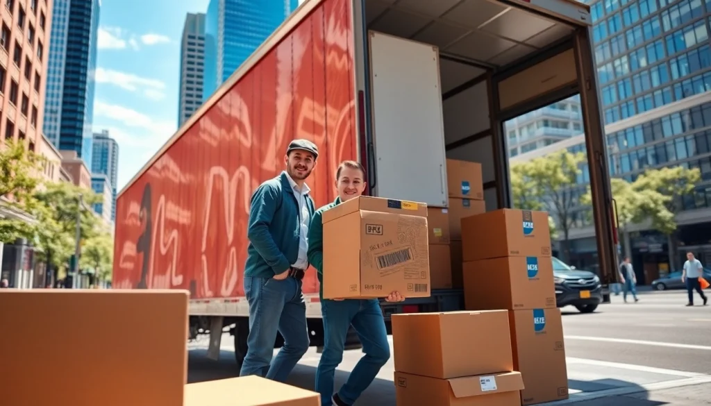 Efficient Toronto moving services team loading boxes into a truck in the city.