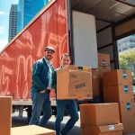 Efficient Toronto moving services team loading boxes into a truck in the city.