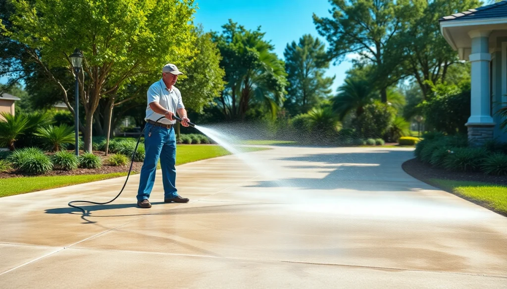 Concrete cleaning in Kissimmee by professional pressure washing team.