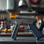 A detailed view of a forced reset trigger for sale in a high-tech workshop, showcasing quality craftsmanship.