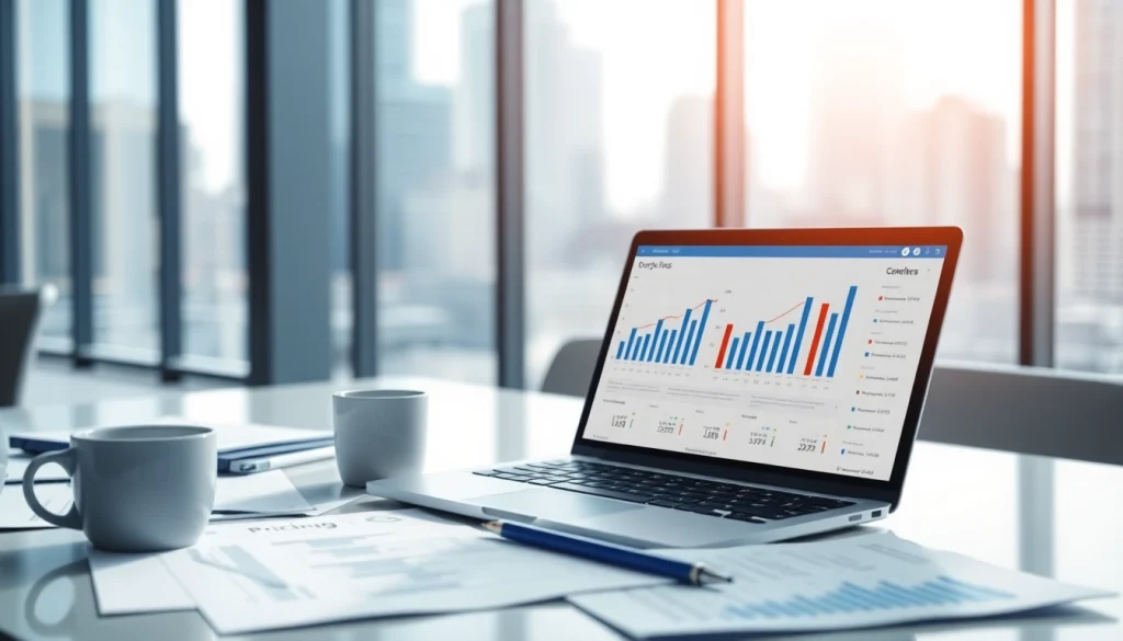 Analyze competitor pricing with detailed spreadsheets and graphs in a modern office setting.