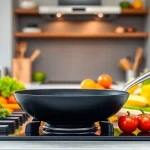 Cooking with a nonstick fry pan NZ showcasing vibrant ingredients and sleek design.